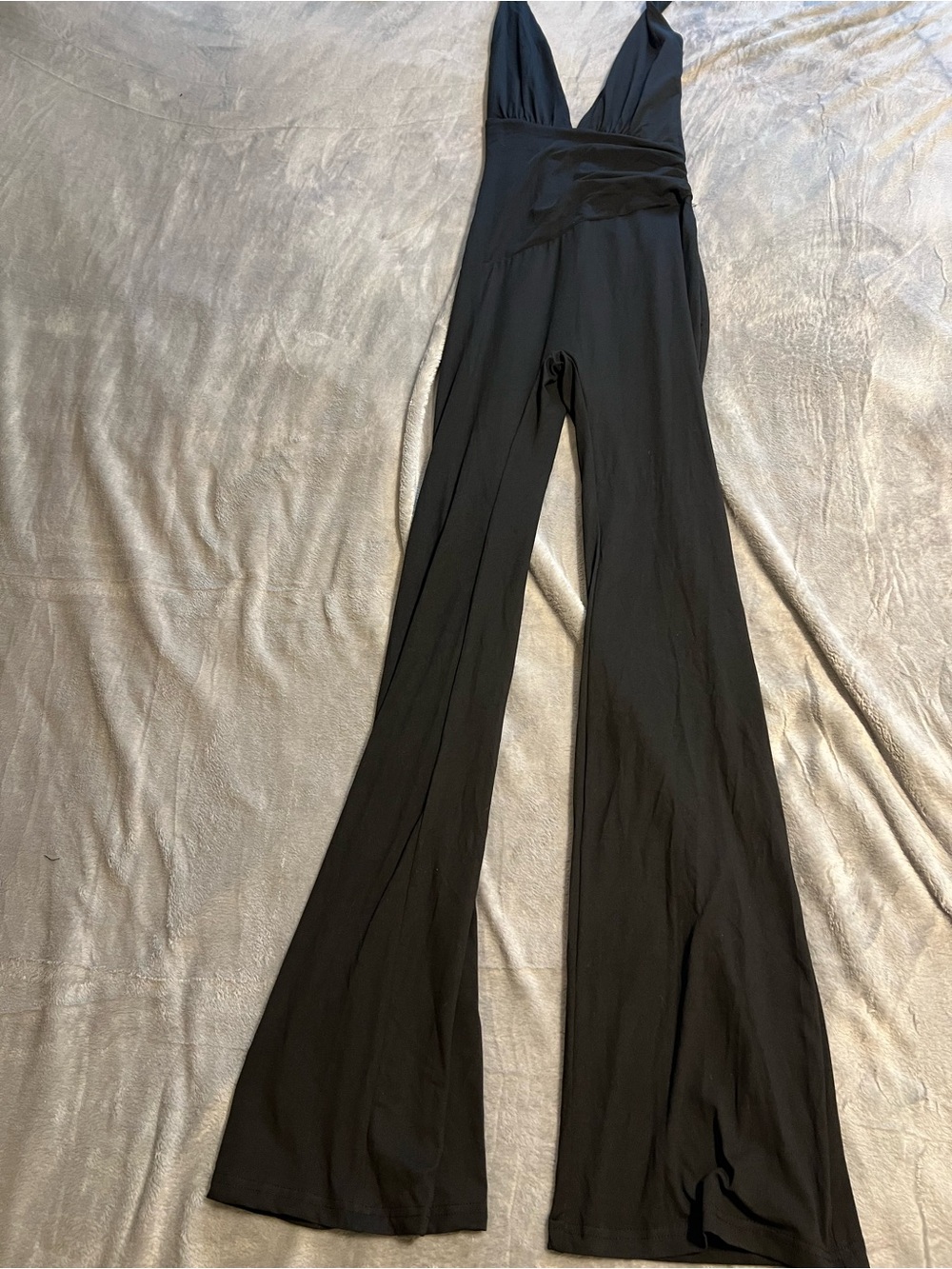 Black Deep V Wide-Leg Jumpsuit